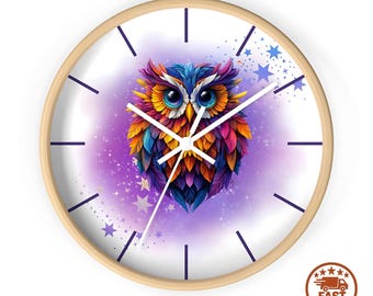 Horloge murale hibou bohème : décoration d'intérieur moderne et colorée, mécanisme silencieux