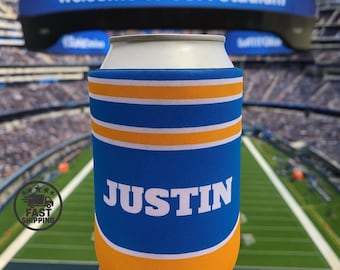 Custom LA Football Jersey Can Cooler Sleeve - Personalized Drink Holder with Name - Tailgate, BBQ & Gameday Gift