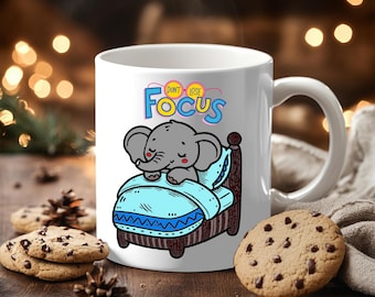Cute Elephant Ceramic Coffee Mug Funny Motivational Gift Dont Lose Focus Mug 11oz and 15oz Sizes for Animal Lovers