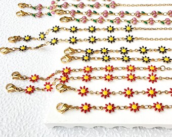 Daisy Cherry Enamel Eyeglass Chain | Gold Plated Stainless Steel Necklace Bracelet Lanyard