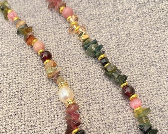 Turmalin Perlenkette: Bunter Edelstein & Kristallschmuck, handgefertigte Verzierungen, personalisiertes Geschenk, Weihnachtsgeschenke