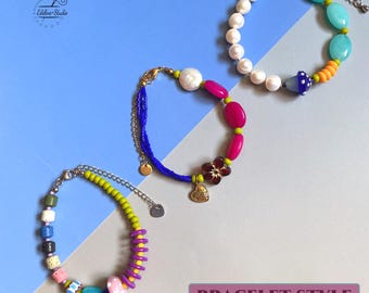 Color-Block Perlenarmband: Süßwasserperlen, Steine & Rocailles