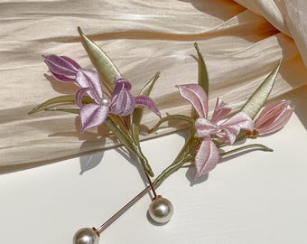 Seidenfaden Orchidee Brosche, Handgemachte Revers Stick Pin, Hochzeit Boutonniere, Geschenk für Frauen