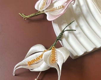 Thread-Wrapped Calla Lily Boutonniere, White and Dusty Pink Wedding Lapel Pin
