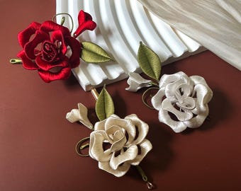 Hand-Wrapped Silk Rose Brooch, Wedding Boutonniere, Lapel Pin Accessory