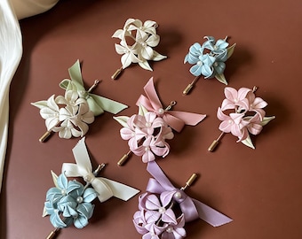 Handgefertigte Seiden Hortensie Boutonniere, Hochzeit Anstecknadel, Bräutigam & Trauzeugen Brosche, kundenspezifisches Hochzeitszubehör