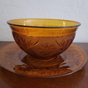 Ensemble de bols à mélanger vintage en verre creux ambré - Motif floral pressé - Bols de cuisine gigognes
