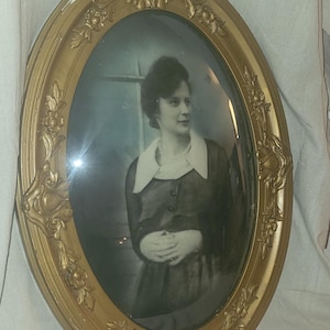 Antique Oval Portrait Frame with Hand-Tinted Photograph