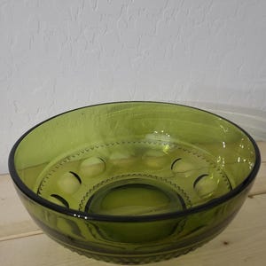 Vintage Green Glass Serving Bowl with Unique Patterned Base