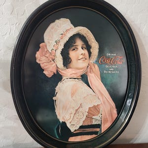 Vintage Coca-Cola Oval Tin Sign – Victorian Lady Advertisement Tray