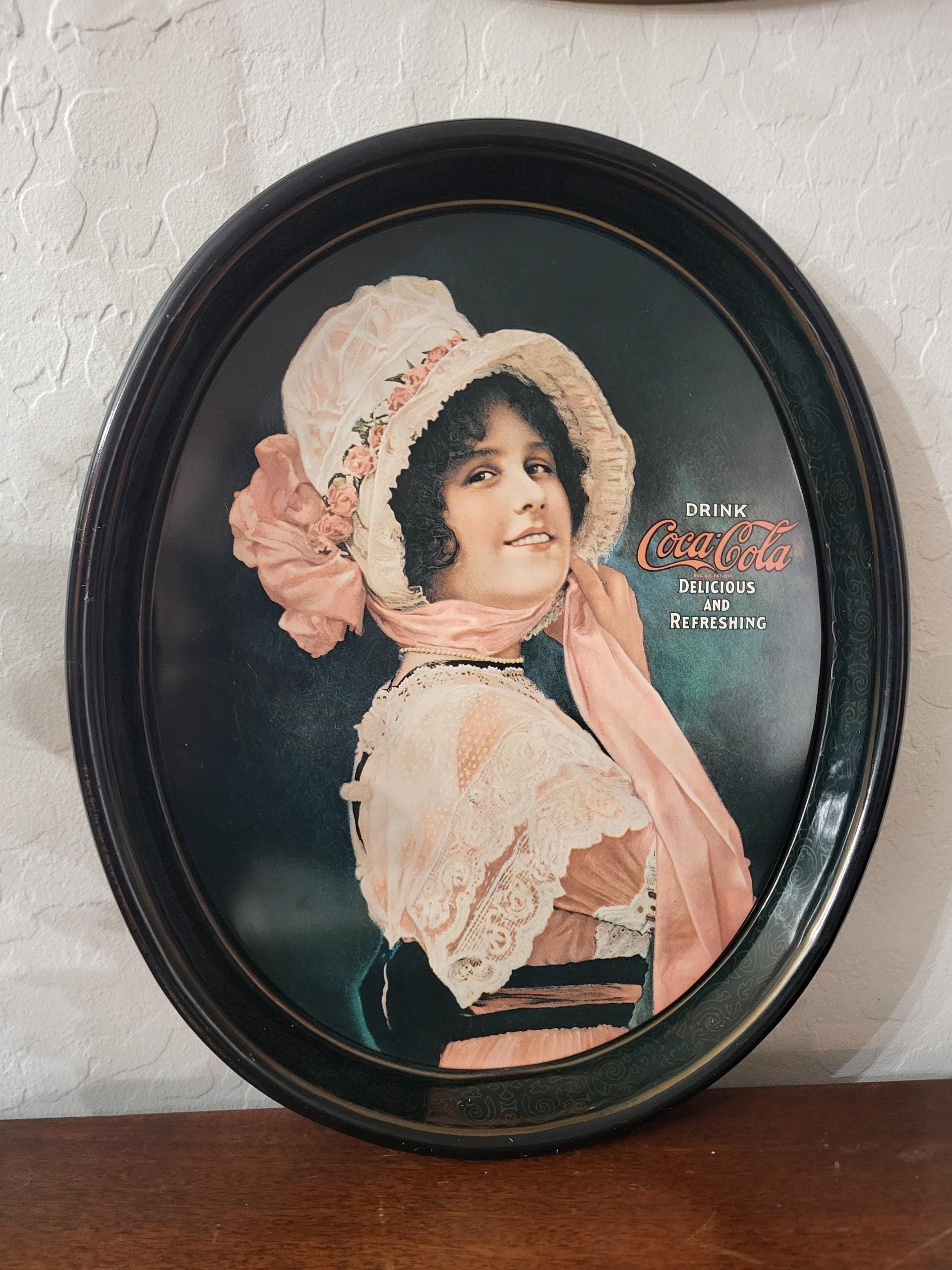 Vintage Coca-cola Oval Tin Sign – Victorian Lady Advertisement
