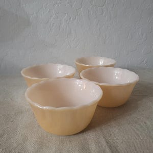 Vintage Fire-King Peach Lustre Custard Cups – Set of 4 Scalloped Edge Glass Bowls
