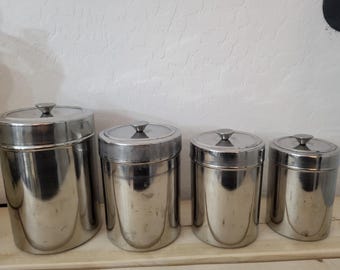 Vintage Metal Canister Set- Retro Kitchen Storage.