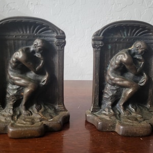 Vintage Cast Iron “The Thinker” Bookends – Bronze Finish