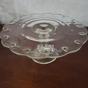 Vintage Clear Glass Pedestal Cake Stand with Teardrop Edge