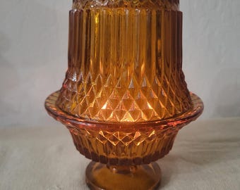 Vintage Amber Diamond Point Fairy Lamp – Indiana Glass Pedestal Candle Holder