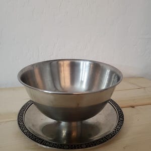 Vintage Stainless Steel Footed Gravy Bowl and Saucer