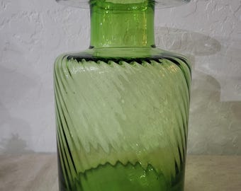 Vintage Green Swirl Art Glass Vase