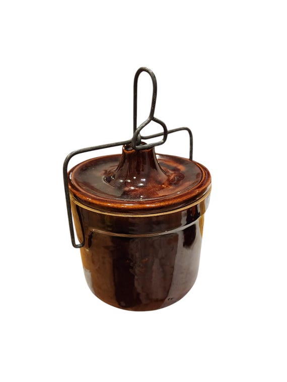 ヴィンテージの素朴な陶器製ロック式壷/保存瓶 - 完璧なキッチンの魅力