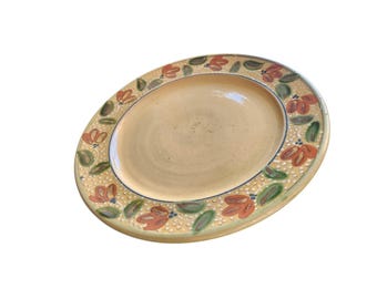 Hand Painted Vintage Ceramic Plate – Rustic Floral Stoneware Dinner Plate – Boho Farmhouse Decor Tableware