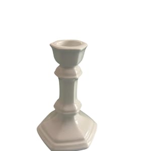 Vintage Lillian Vernon Candleholder, Hand Painted White Earthenware, Floral Ceramic Taper Holder, Made in Korea