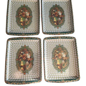 Set of 4 Vintage Daher Decorated Ware England Tin Floral Metal Tea/Bar Tray 1970s/ 8&#39;x6&quot;
