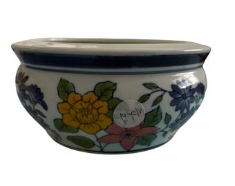 Macetero de cerámica vintage Decoware, pintado a mano, con diseño floral, retro, para interior, decorativo.