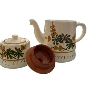 Vintage Stangl Golden Blossom Tea Set, Hand-Painted Teapot and Sugar Bowl, Nostalgic Kitchen Decor