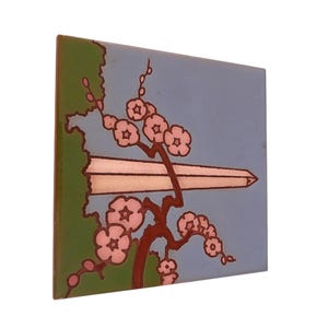 Handmade French Ceramic Tile Trivet – Terracotta Pot Stand with Cork Backing – Rustic Kitchen Decor or Art Tile Coaster