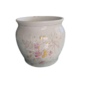 Vintage German Ceramic Planter, Floral Design, Swan Motif, Antique Home Decor