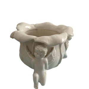 Vintage Ceramic Angel Planter, Cream Glazed Cherub Flower Pot, Floral Opening, Religious Home Decor
