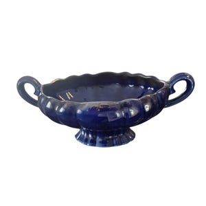 Antique Blue Glass Fruit Bowl – Vintage Decorative Mid Century Serving Dish – Retro Glass Centerpiece for Kitchen or Dining Table