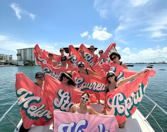 Personalized Name Beach Towel, Personalized Retro Beach Towel: Groovy Custom Name Bath Towel, Personalized Beach Towel, Girls Trip Gift