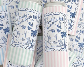 Personalized Coastal Bachelorette Party Can Cooler, Beach Bachelorette Drink Holder, Bachelorette Party Favors, Bridal Party Drink Sleeves