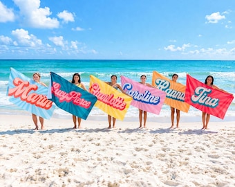 Personalized Name Beach Towel, Personalized Retro Beach Towel: Groovy Custom Name Bath Towel