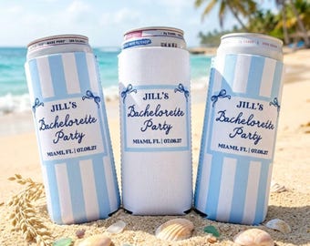 Gepersonaliseerde vrijgezellenfeest blikjeskoeler, strandbekerhouder, aangepaste neopreen hoes, kustbruidsfeestgunst, aangepaste bekerhouder