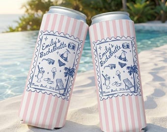 Personalized Coastal Bachelorette Party Can Cooler, Beach Bachelorette Drink Holder, Bachelorette Party Favors, Custom Drink Holder