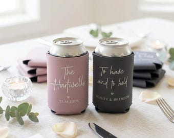 Personalized To have and to hold, Custom Wedding Can cooler, Personalized Wedding Stubby Holder, Engage party favor, Custom Drink Holder