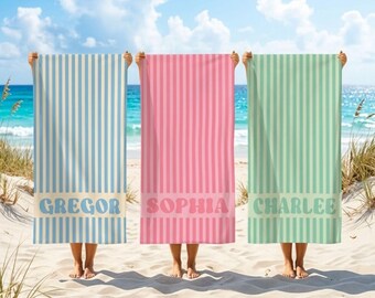 Personalized Groovy Striped Beach Towel: Custom Bachelorette Party Gift, Custom Simple Striped Beach Towel,