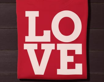 Camiseta con letras de bloque LOVE / Camiseta con tipografía rosa pastel / Para su regalo / Camiseta para niñas