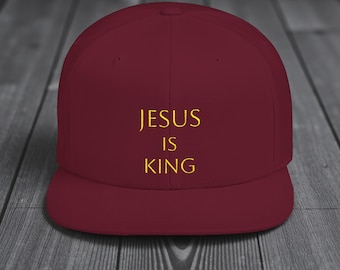 Gorra plana con visera ajustable "Jesús es el Rey" / Gorra religiosa bordada / Gorra cristiana
