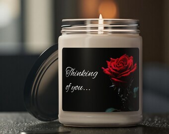 Vela de rosa roja "Pensando en ti", vela de soja de 250 ml / Vela de amor / Te extraño / Regalo para él / Regalo para ella / Regalos románticos