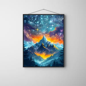 Majestätisch Berg Art Print - Matte vertikale Poster, Wanddekoration, Geschenk für Naturliebhaber, Ästhetik, Abenteuer Wandkunst, Sternenhimmel