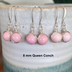 Queen Conch Earrings: 8 mm, Pink, AA Grade, Wire Wrapped, Nickel Free
