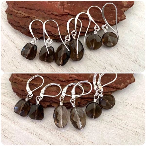 Faceted Smoky Quartz Oval Drop Earrings