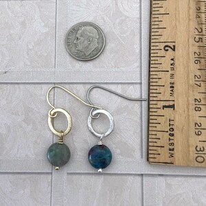 Ruby Apatite Circle Drop Earrings, Teal, Green, Purple, Brushed Silver, Brushed Gold, Boho, Dangle image 8