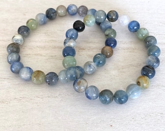 Multi Color Kyanite Stretch Bracelet, Blue Green Kyanite, 8 mm rounds, 2 sizes, Natural Kyanite