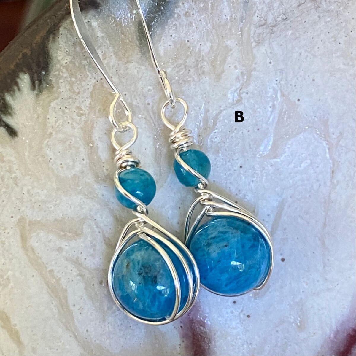 Blue Apatite Herringbone Wrapped Dangle Earrings Cerulean | Etsy