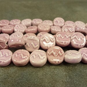 Rose Glazed Ceramic Beads 13x14mm Zig Zag Coin 10&quot; Strand with 20 beads Larger Hole