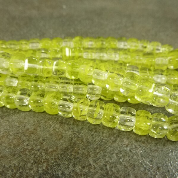 Yellow/Crystal Czech Glass Compressed Cube 5x4mm 50pc Pressed Glass